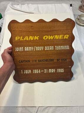 Vintage Hand-Painted Wooden US Navy Plank Owner Plaque - Joint Army/Navy Ocean T
